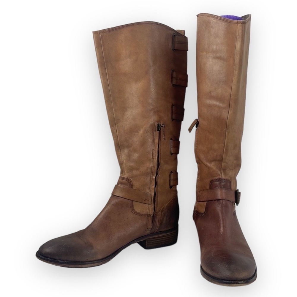 Arturo Chiang Size 8.5 M Tall Leather Distressed Riding Boot ankle Zip